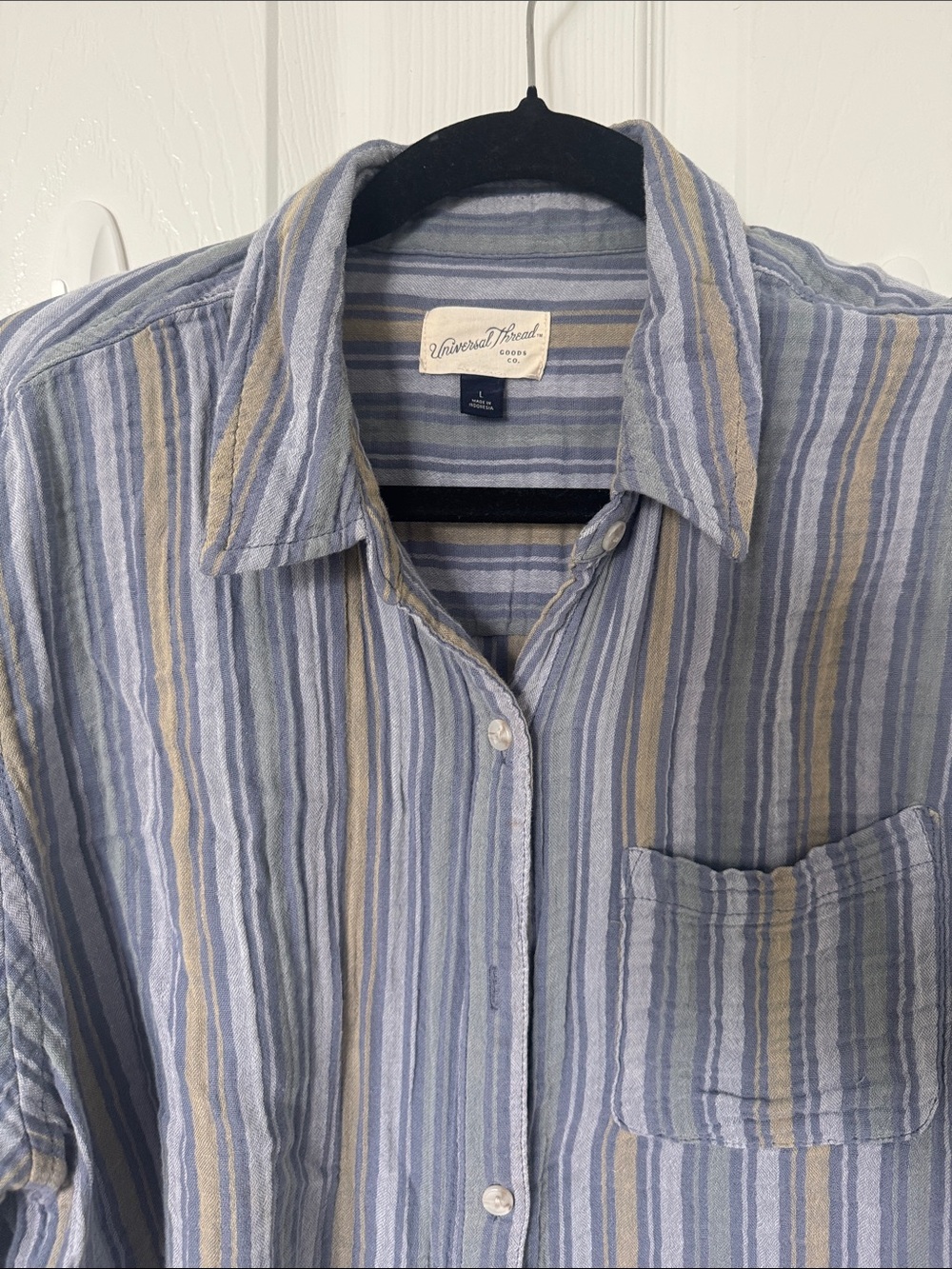 Universal Thread Light Blue and Tan Striped Men's Button-Down Shirt